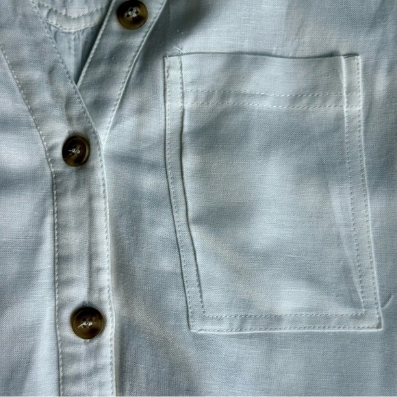 Fate Sleeveless V-Neck Collared Linen Blend Flounce Off White Dress Size M - Picture 6 of 14